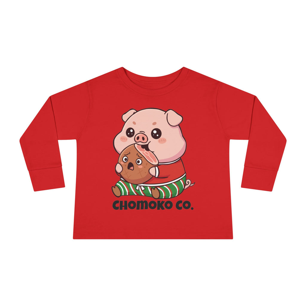 Okui in Christmas pajamas Toddler Long Sleeve Tee