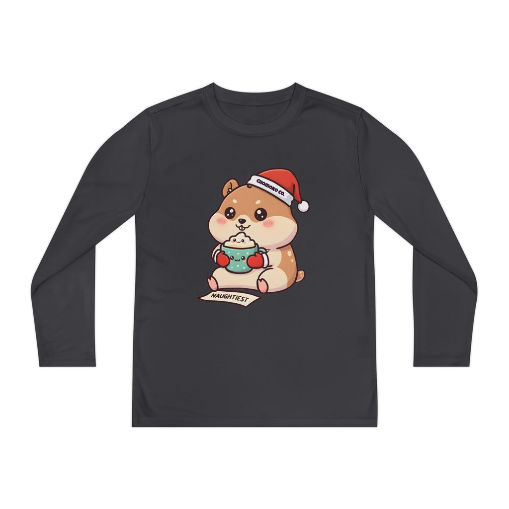 Atsu drinking Eggnog Youth Long Sleeve Competitor Tee