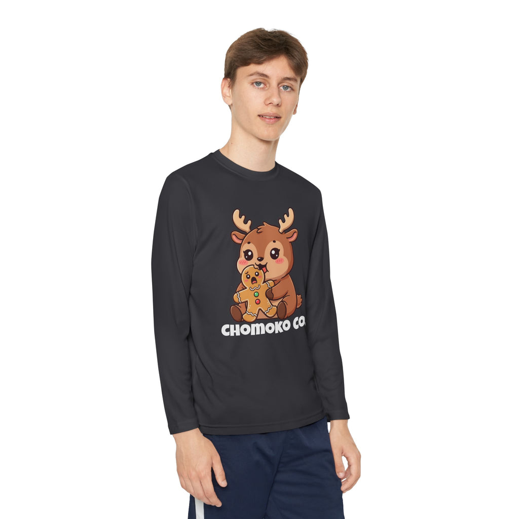 Haru eating a Gingerbread Man Youth Long Sleeve Competitor Tee