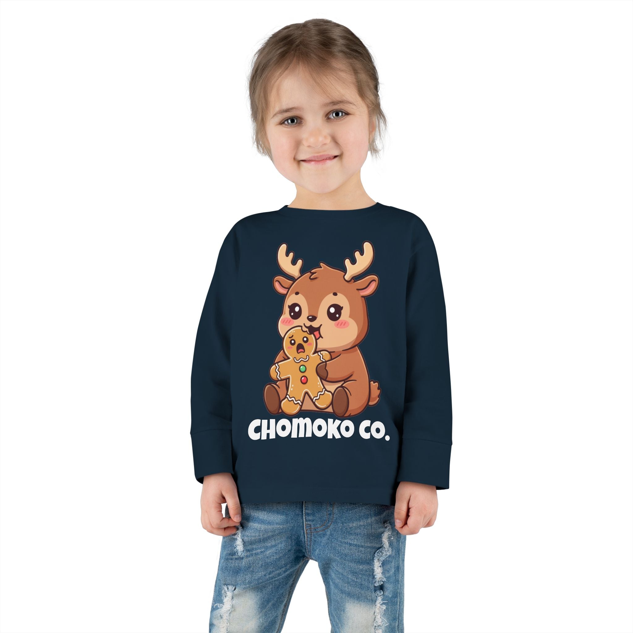 Haru eating a Gingerbread Man Toddler Long Sleeve Tee