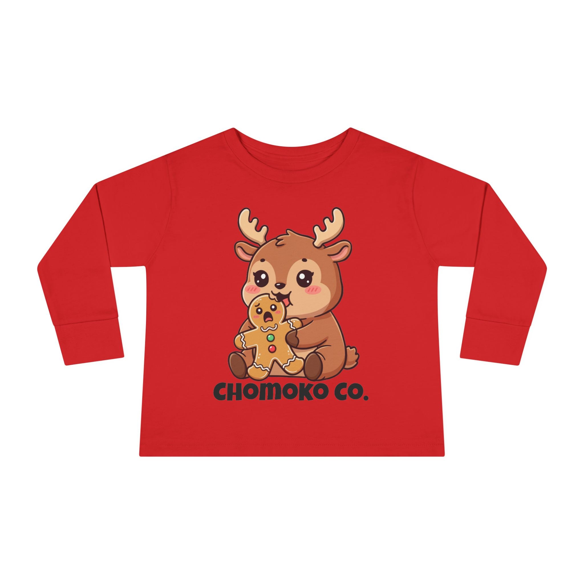 Haru eating a Gingerbread Man Toddler Long Sleeve Tee