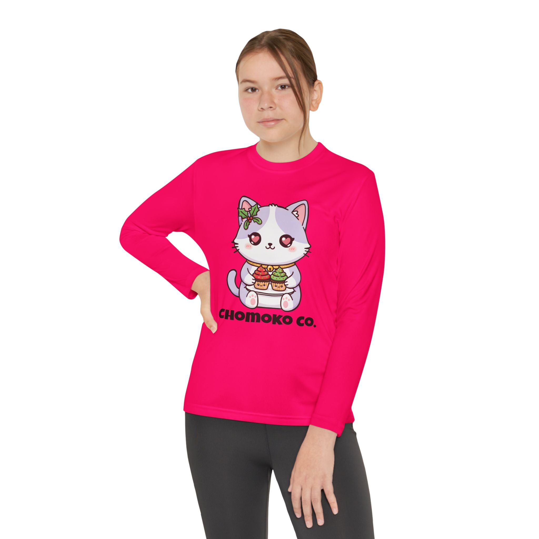 Nori with Christmas Cupcakes Youth Long Sleeve Competitor Tee