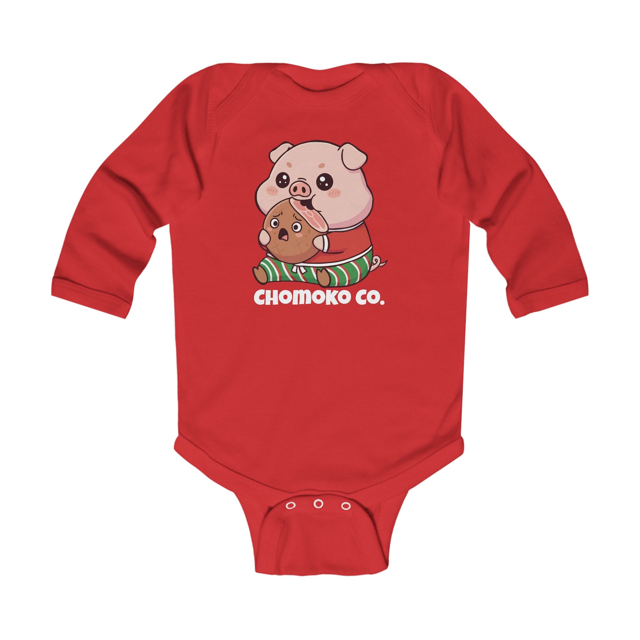 Okui in Christmas pajamas Infant Long Sleeve Bodysuit